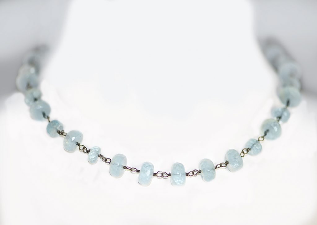 Aquamarine, oxidized Sterling chain and clasp, hand made chain